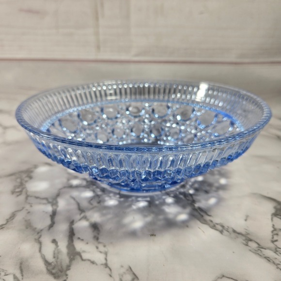 Vintage Federal Glass Light Blue Candy Dish Bowl Windsor Button Cane Pattern - Picture 1 of 6